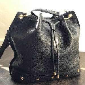 Authentic MCM Drawstring Bucket Bag in Black